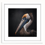 Framed wall art featuring a serene pelican design, set against a white mat background. The artwork showcases intricate details and vibrant colors, perfect for adding a coastal touch to home decor. Ideal for bird lovers and nature enthusiasts seeking stylish wall decor.
