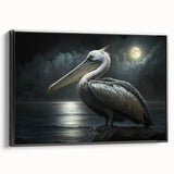 Framed wall art featuring a side view of a stylish pelican design on canvas, showcasing vibrant colors and intricate details, ideal for coastal decor enthusiasts.