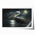 Colorful pelican wall art print showcasing a vibrant design with intricate details, rolled and ready for framing, perfect for coastal-themed decor.