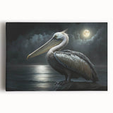 Colorful pelican wall art design on stretched canvas, showcasing vibrant hues and intricate details, ideal for enhancing coastal-themed decor and art collections.