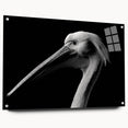 Side view of a vibrant acrylic wall art piece showcasing a pelican design, elegantly displayed with pins, ideal for modern home decor. Perfect for bird lovers and art enthusiasts.