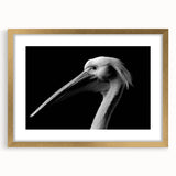 Framed wall art featuring an elegant pelican design in gold, showcasing intricate details and a stylish mat. Perfect for enhancing home decor in coastal-themed spaces.