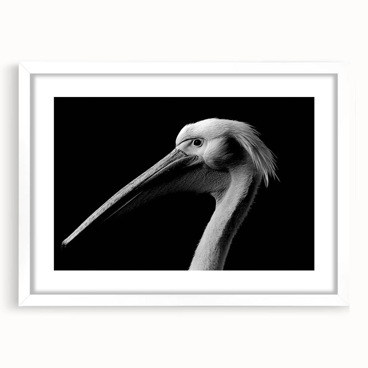 Framed wall art featuring a pelican design, presented in a white mat, showcasing vibrant colors and intricate details, perfect for coastal-themed decor.