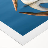 Colorful rolled canvas artwork showcasing a pelican design, ideal for home decor. The vibrant colors and intricate details highlight the beauty of nature, perfect for beach-themed interiors.