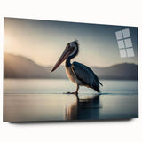Elegant side view of a pelican-themed wall art design printed on acrylic glass, showcasing vibrant colors and intricate details. Perfect for coastal decor enthusiasts.