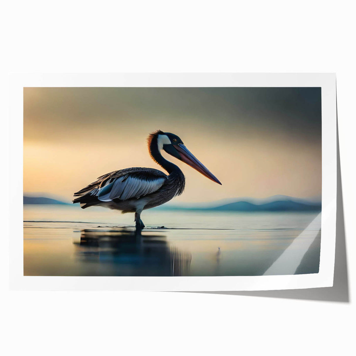 Colorful wall art print showcasing a pelican design, featuring intricate details and vibrant hues, ideal for enhancing modern home decor and artistic spaces.