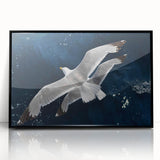 Framed wall art featuring a collection of sea birds in a minimalist design, showcased in a sleek black frame, ideal for coastal-themed decor.
