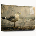Acrylic glass wall art featuring a vibrant sea birds design, showcasing colorful birds in flight against a serene ocean backdrop, elegantly displayed with pins for hanging.