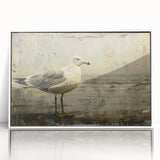 Framed wall art showcasing a collection of colorful sea birds in a serene coastal setting, with a sleek white frame enhancing its modern aesthetic. Perfect for nature lovers and coastal decor enthusiasts.