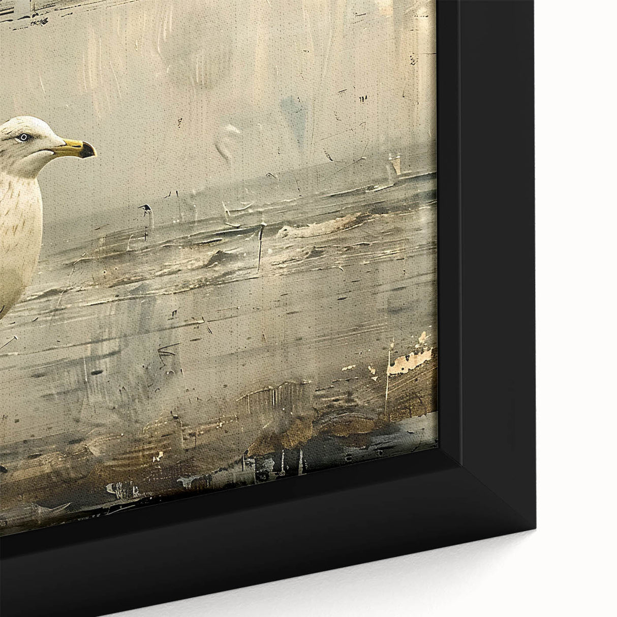 Framed canvas wall art showcasing a vibrant sea birds design, featuring detailed illustrations of various colorful seabirds against a textured background, perfect for coastal decor.
