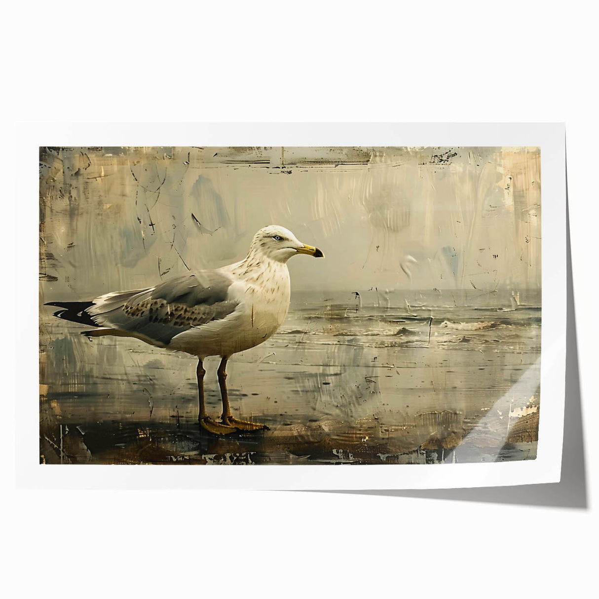 Colorful sea birds wall art print showcasing a vibrant design with various bird species against a serene blue ocean background, perfect for coastal decor enthusiasts.