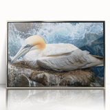 Framed wall art collection featuring a design of various sea birds in vibrant colors, displayed in a sleek silver frame, ideal for enhancing coastal decor.