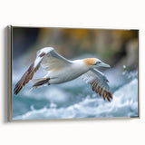 Framed wall art collection showcasing a vibrant sea birds design on textured canvas, elegantly displayed with a silver frame, perfect for coastal decor.