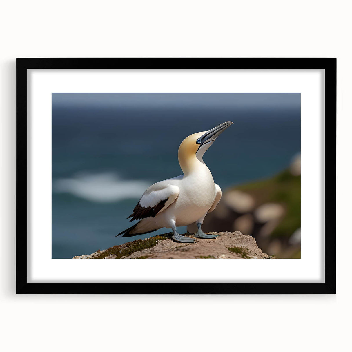 Framed wall art collection featuring a vibrant sea birds design with a black mat and frame, ideal for coastal-themed home decor. The artwork showcases detailed illustrations of various birds in a serene ocean setting, enhancing any living space with a touch of nature.