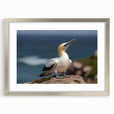 Framed wall art collection featuring a serene sea birds design, showcased in a silver frame with a white mat, ideal for coastal-themed home decor.