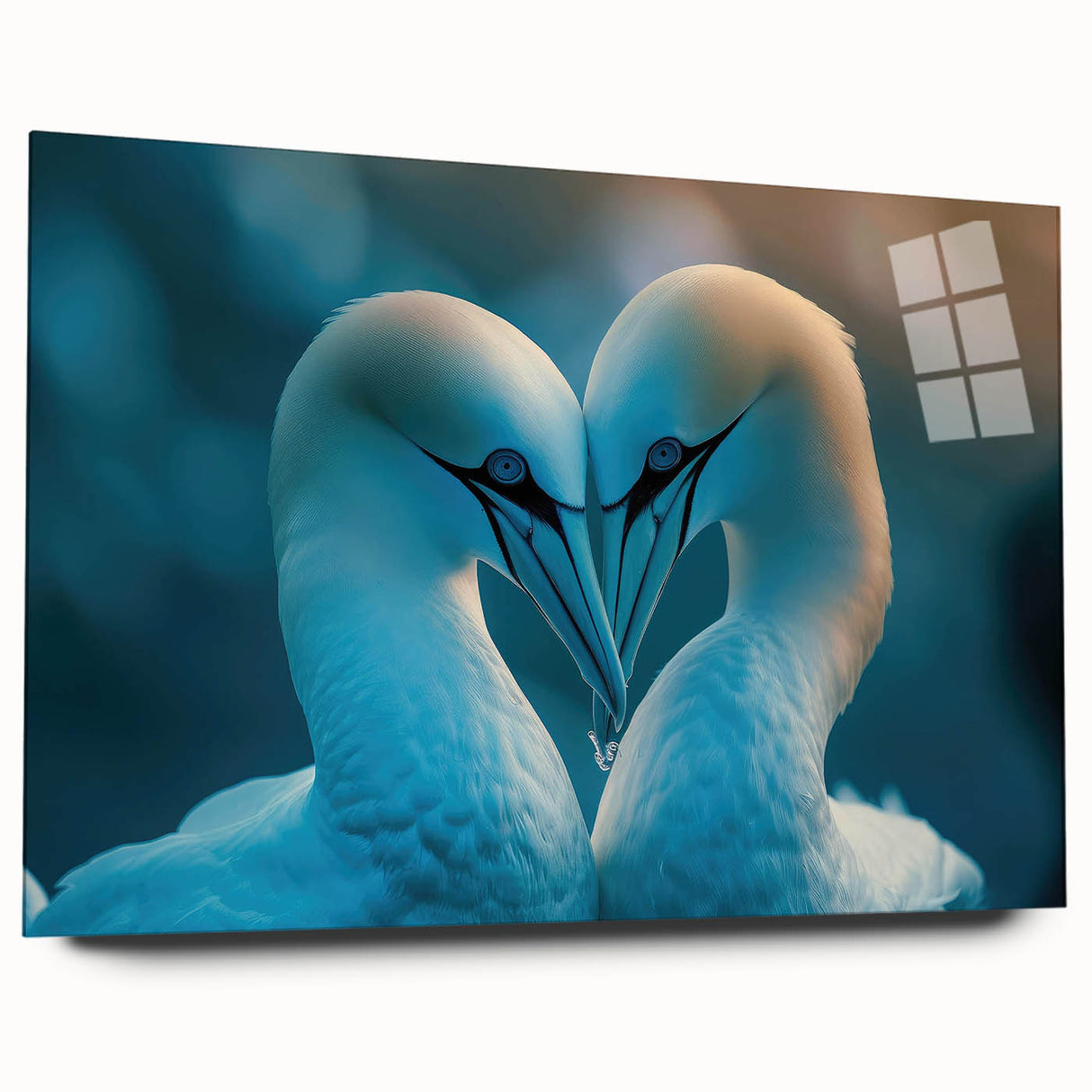 Acrylic glass wall art showcasing a vibrant sea bird design, featuring multiple colorful birds in flight, perfect for modern home decor. Ideal for nature enthusiasts.