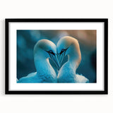 Framed wall art featuring a vibrant design of various sea birds in flight, set against a matte black background, perfect for coastal-themed decor.
