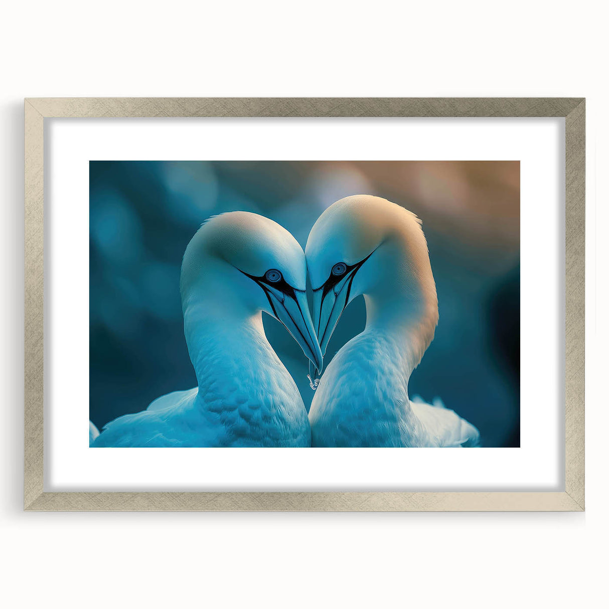 Framed wall art collection featuring elegant sea birds design in silver frame with matting, showcasing vibrant colors and intricate details. Perfect for coastal-themed decor.