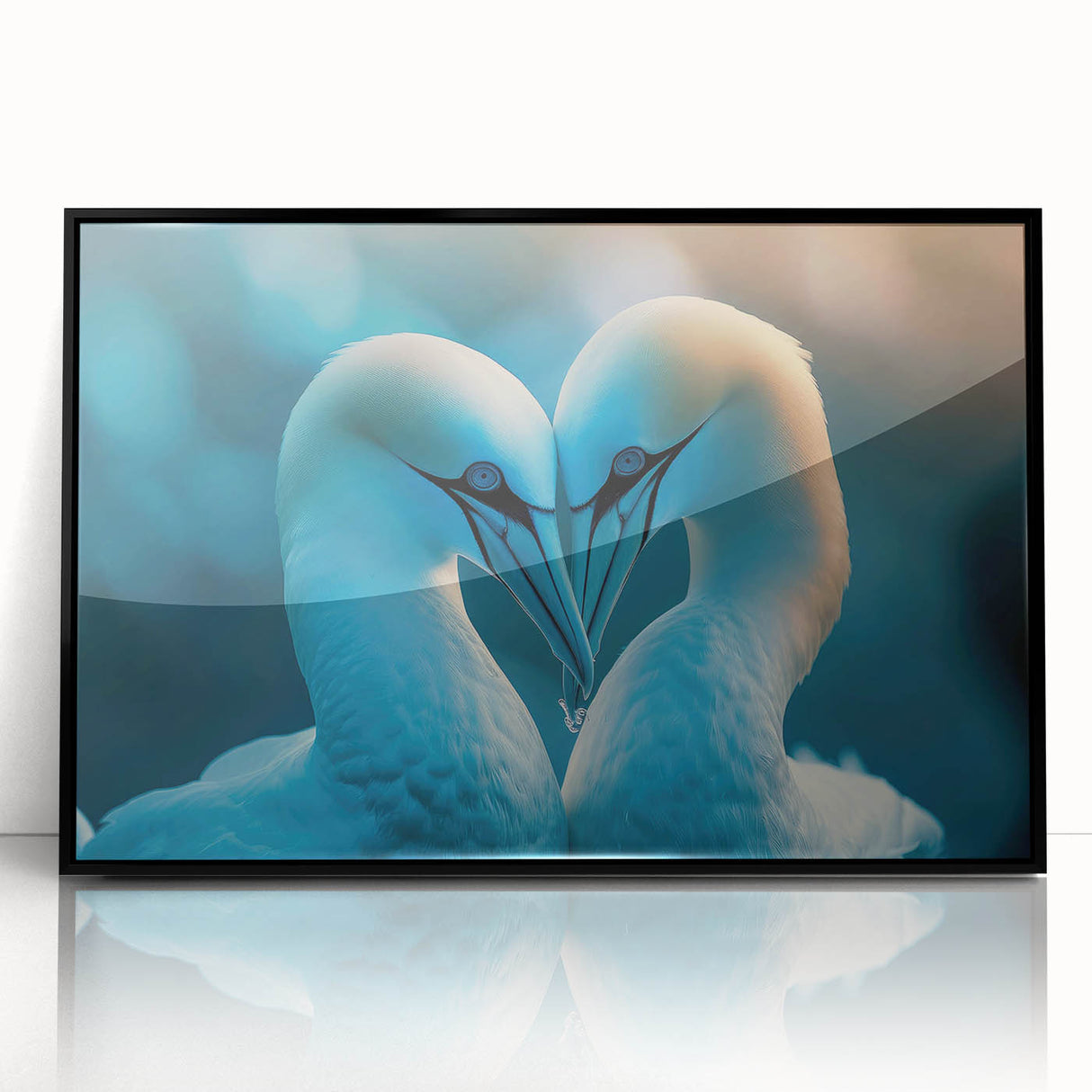Framed wall art collection showcasing a vibrant sea birds design with a black frame, perfect for coastal or nature-themed decor. Ideal for enhancing home interiors.
