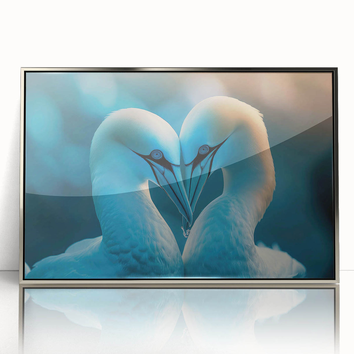Framed acrylic wall art featuring a collection of sea birds in a dynamic design, showcasing vibrant colors and intricate details for a coastal decor aesthetic. Perfect for enhancing interior spaces with a nature-inspired theme.