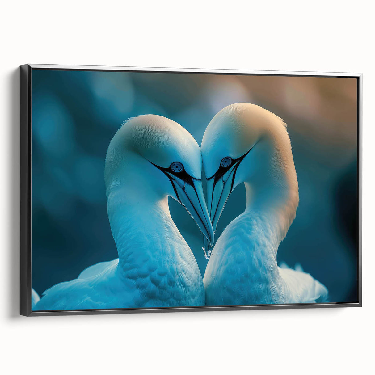 Framed wall art showcasing a collection of sea birds in elegant black and white, perfect for coastal decor. The canvas features intricate details and a sleek side view, enhancing any modern living space. Ideal for nature enthusiasts and bird lovers.