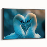Framed wall art showcasing a collection of sea birds in elegant black and white, perfect for coastal decor. The canvas features intricate details and a sleek side view, enhancing any modern living space. Ideal for nature enthusiasts and bird lovers.