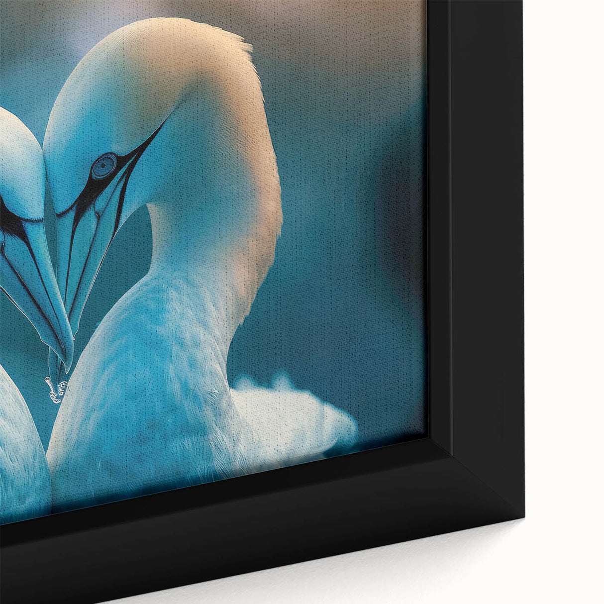 Framed canvas wall art showcasing a vibrant design of colorful sea birds in flight against a serene ocean backdrop, perfect for coastal home decor.