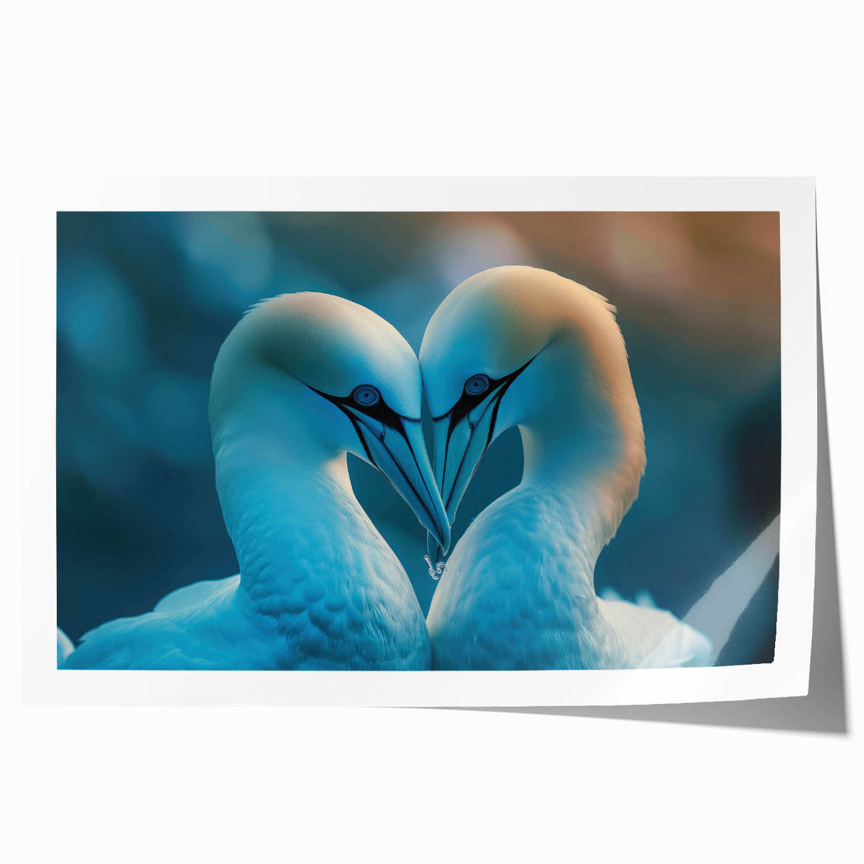 Colorful sea birds illustrated in a vibrant, artistic style on a rolled wall art print, showcasing intricate details and textures, ideal for coastal decor.
