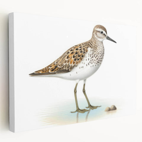 Stretched canvas wall art depicting a serene shorebird design, showcasing intricate details and vibrant colors, perfect for coastal-themed decor.