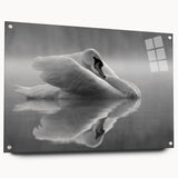 Elegant acrylic wall art showcasing a swan design, displayed from a side view with visible pins for mounting. Perfect for enhancing modern interior decor.