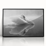 Framed wall art featuring a serene swan design in black acrylic, showcasing elegant lines and a minimalist aesthetic. Perfect for modern home decor.