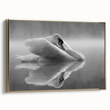 Framed canvas wall art showcasing a swan design in elegant gold tones, ideal for modern decor. This side view highlights its intricate details and luxurious finish.