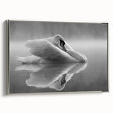 Framed wall art featuring a serene swan design in shades of silver, showcasing elegant lines and textures, perfect for enhancing modern decor in living spaces.