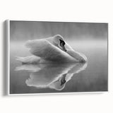 Framed canvas wall art showcasing a graceful swan design in white, perfect for modern home decor, set against a minimalistic background for an elegant touch.
