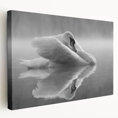 Stretched canvas wall art featuring an elegant swan design, showcasing intricate details and soft pastel colors, perfect for enhancing modern home decor.
