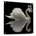Elegant acrylic wall art featuring a side view of swans in a serene design, meticulously pinned for display, perfect for enhancing modern home decor.