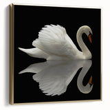 Framed canvas wall art featuring a graceful swan design in gold tones, showcasing intricate details and a modern aesthetic, perfect for home decor enhancement.