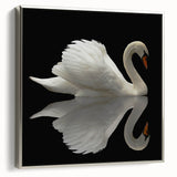 Framed wall art featuring an elegant swan design in silver hues, showcasing a contemporary aesthetic perfect for modern home decor. The artwork adds a sophisticated touch to any living space.