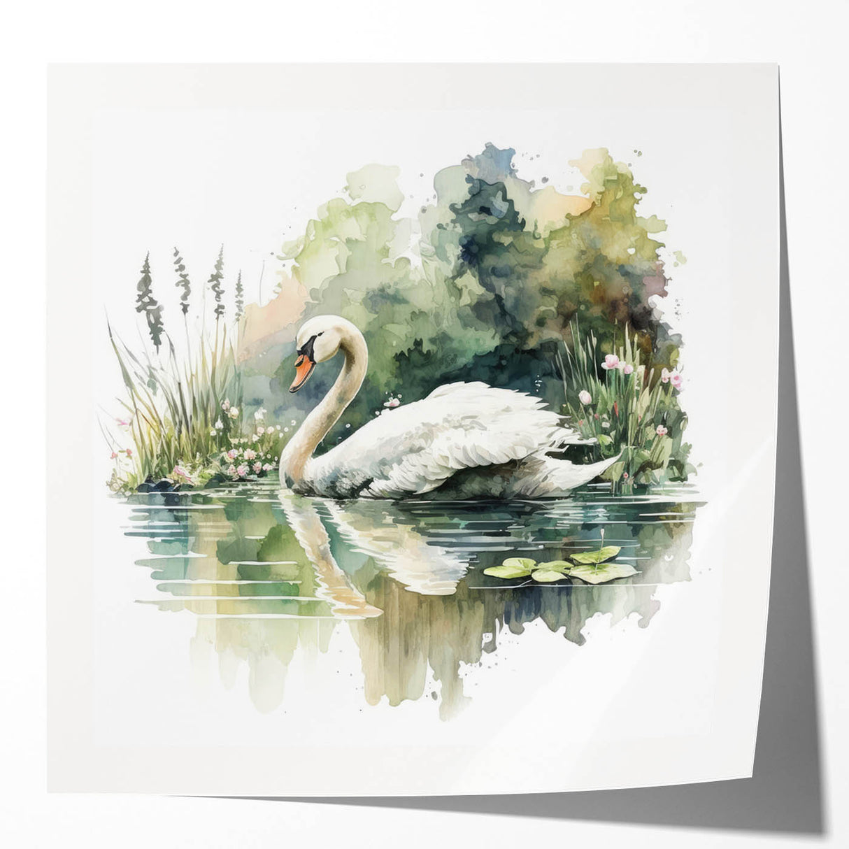 Elegant wall art showcasing a graceful swan design, printed on glossy canvas with vibrant colors. Ideal for enhancing home decor in living rooms or offices.