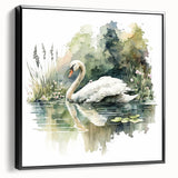 Framed canvas wall art featuring a serene swan design on a black background, showcasing elegant details and intricate textures, perfect for home decor enhancement.
