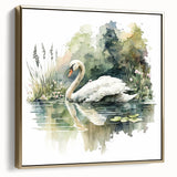 Elegant framed wall art featuring a serene swan design in gold hues, showcased from a side view. The intricate details and premium finish enhance any decor, perfect for nature lovers.