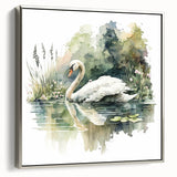 Framed canvas wall art showcasing an elegant swan design in silver tones, set against a minimalistic background, perfect for modern home decor.