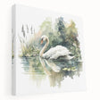 Elegant side view of a stretched canvas wall art featuring a serene swan design, showcasing soft pastel colors and intricate details, ideal for home decor.