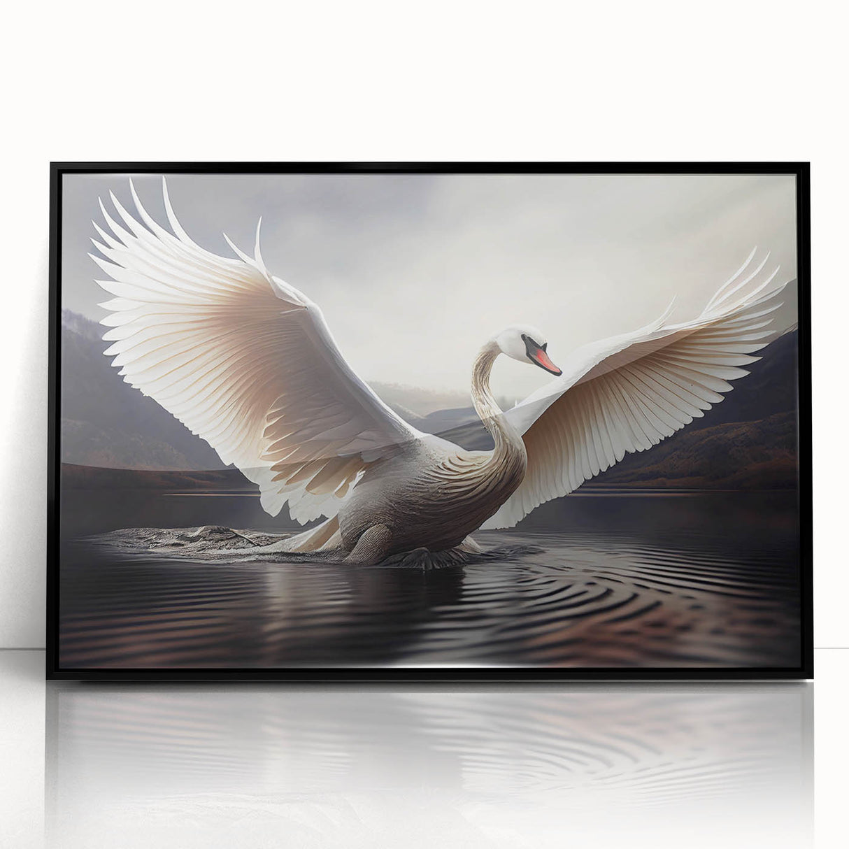 Framed wall art featuring an elegant swan design, showcased in black acrylic, perfect for modern home decor. Ideal for nature lovers and art enthusiasts.