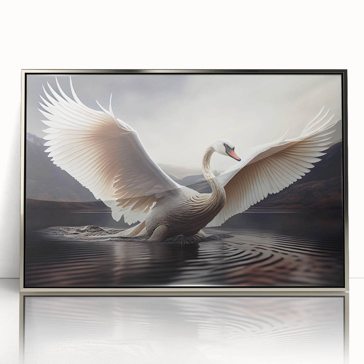 Framed wall art collection showcasing a serene swan design in acrylic with a silver frame, perfect for enhancing modern decor in living spaces or offices.