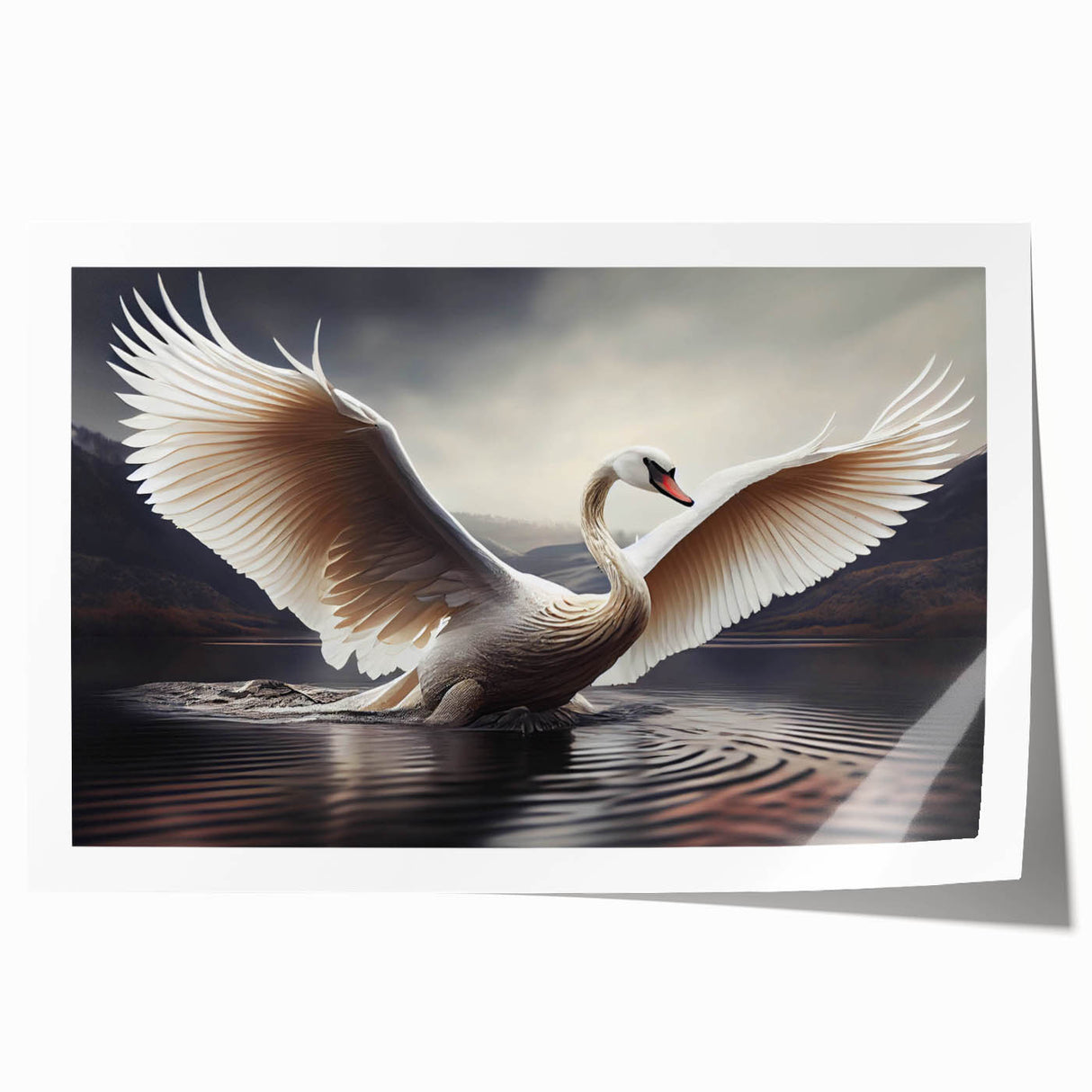 Elegant wall art featuring a swan design, showcasing intricate details and soft colors, perfect for adding a serene touch to any room's decor. This rolled print is ideal for framing or display, enhancing the atmosphere with its graceful imagery.