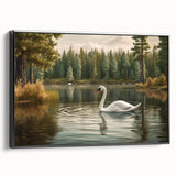 Framed canvas wall art featuring a serene black swan design, showcasing elegant details against a minimalist background, perfect for modern home decor accents.