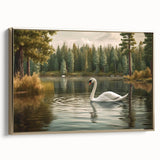 Elegant framed canvas wall art featuring a serene swan design in gold tones, showcasing a modern aesthetic perfect for home decor. The side view highlights its sophisticated frame, making it an ideal centerpiece for any room.