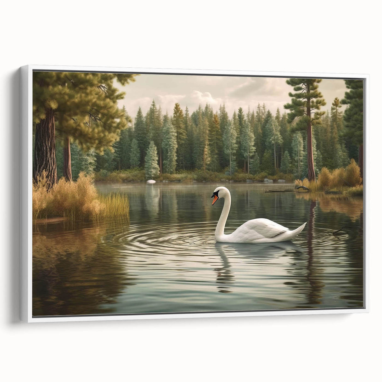 Framed wall art featuring a serene white swan design on a textured canvas, ideal for modern home decor, showcasing elegant aesthetics and tranquil vibes.