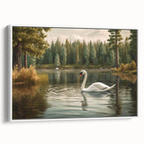 Framed wall art featuring a serene white swan design on a textured canvas, ideal for modern home decor, showcasing elegant aesthetics and tranquil vibes.